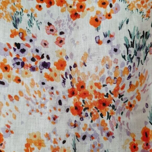 H&M 100% Linen Tie-Shoulder Floral Crop Fitted Camisole Top Smocked Back Sz XS - Picture 12 of 14